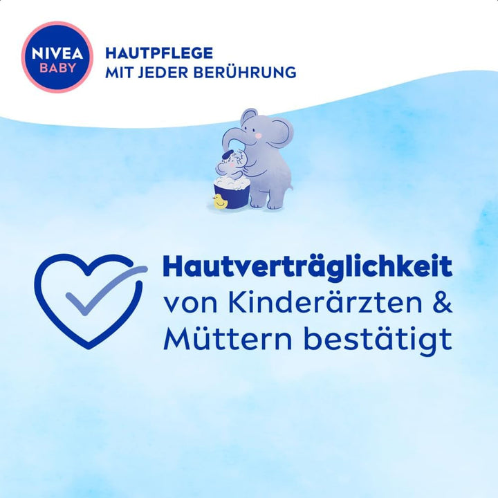 NIVEA BABY head to toe bath & shampoo, șampon blând vegan pentru copii pentru piele și păr cu ulei de migdale, gel de duș relaxant cu formulă hipoalergenică fără parabeni și microplastice (200 ml)