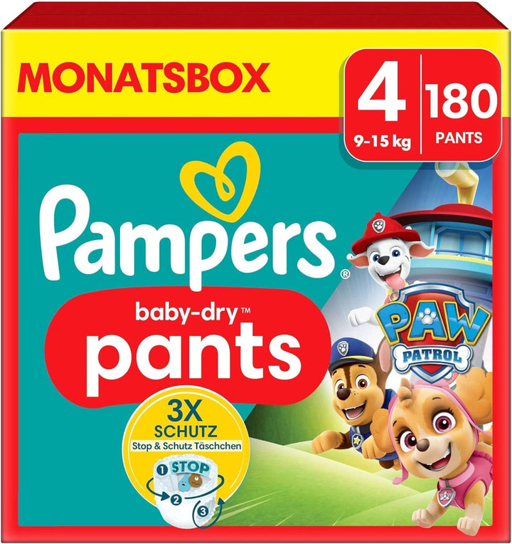 Pampers scutece Paw Patrol Pantaloni mărimea 5 (12-17Kg) Baby-Dry, Junior cu buzunar Stop and Protect, CUTIE LUNARĂ, 160 scutece