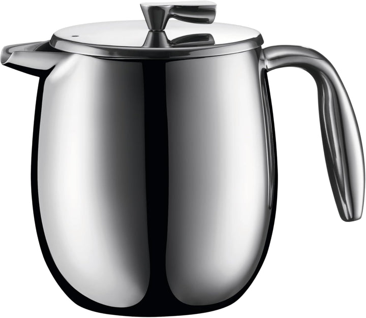 Presă franceză cu pereți dubli Bodum Columbia - 1L / 8 căni - Oțel inoxidabil lucios - Cafetieră lavabilă în mașina de spălat vase