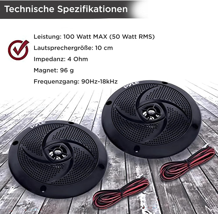 Pyle Outdoor Lautsprecher Box – Wasserdichte Box Outdoor Speaker – Outdoor Musikanlage Für Die Terrasse, Pool Lautsprecher & Aufbaulautsprecher Fürs Auto. 100W Aussenlautsprecher Wasserfest in Schwarz
