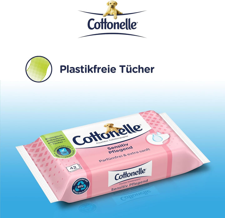 Șervețele umede, Sensitive Care - fără parfum, biodegradabilă, fără plastic, resigilabilă, pachet avantajos, 12 X 42 șervețele umede