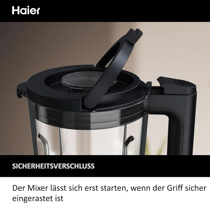 Haier Mixer Mit Ice-Crush-Funktion & Smoothie Maker, 1200W I Standmixer Mit 1,7L Glasbehälter & 0,6L To-Go-Flasche I Selbstreinigungsfunktion, Spülmaschinenfest & 5 Geschwindigkeiten [Serie 5-HBL5B2]