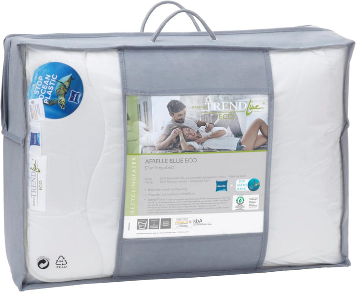 Badenia Trendline Eco quilt Aerelle Blue Duo 135 X 200 Cm, Alb, certificat Öko- Tex, Produs în conformitate cu standardul de calitate german Plapumi si pilote Naty Shop