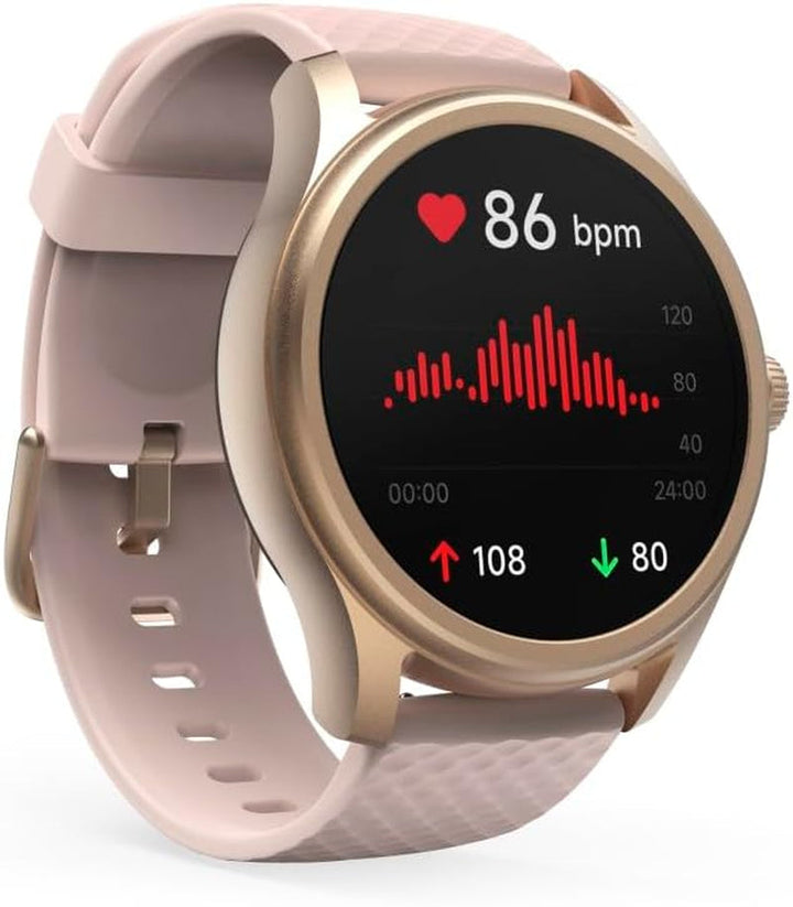 Hama Smartwatch (ecran color de 1,38", funcție telefon, Whatsapp, e-mailuri etc., asistent vocal, rezistent la apă, monitor de somn, 100 de sporturi + ritm cardiac, oxigen din sânge, calorii etc.) rosé