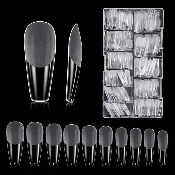 Tipuri de unghii, 500 bucăți de vârfuri de unghii false acrilice artificiale cu cutie de depozitare pentru saloane de unghii și nail art DIY acasă, 10 dimensiuni