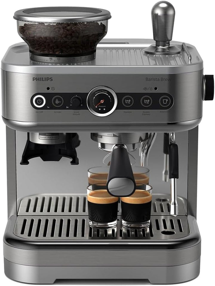 Espressor semiautomat Philips Barista Brew - Espresso simplu și dublu + buton Americano, recipient dublu pentru boabe de cafea de 280 g, ghidare intuitivă, tamper calibrat (PSA3228/41)
