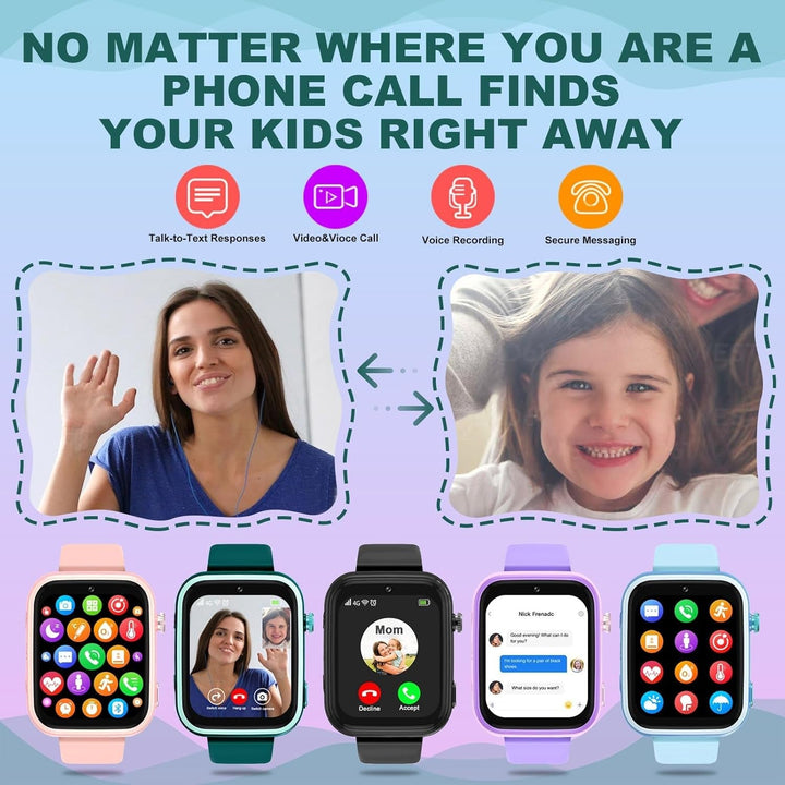 4G smartwatch pentru copii, GPS tracker, mai multe stiluri de desktop pentru a alege de la, apeluri bidirecționale, competență imagine, SOS, Wi-Fi, touchscreen rezistent la apă pentru 4-12 băieți și fete (T45 Green)