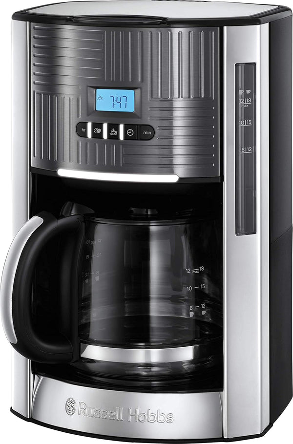 Russell Hobbs 25270-56 Geo Steel Cafetier digital din sticlă, 1000 W, oțel inoxidabil, 1,5 litri