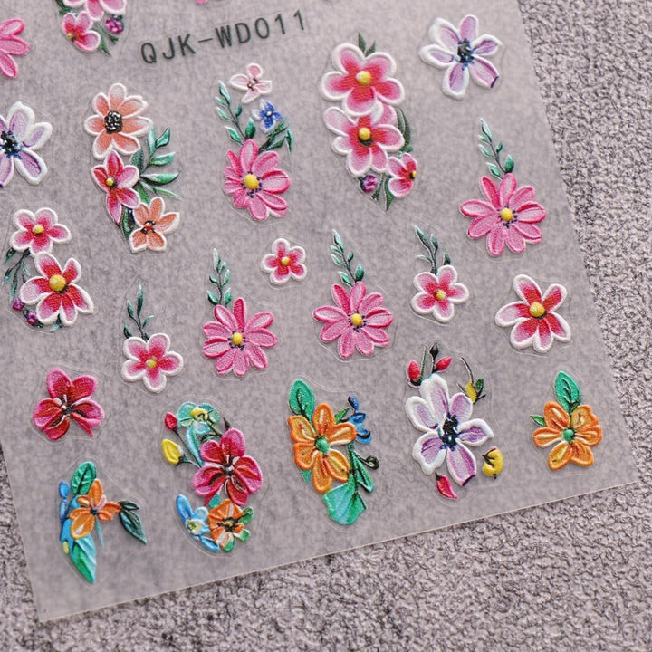 JMEOWIO Nagelsticker Blumen 6 Blatt Nail Art Sticker Selbstklebend Nagelaufkleber Sommer Blumen Dekoration Nageldesign Zubehör