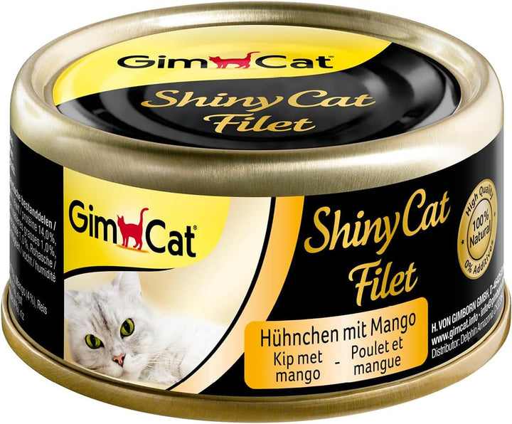 Gimcat Shinycat Fillet Tuna With Salmon - Hrană pentru pisici cu file suculent fără zahăr adăugat pentru pisici adulte - 24 cutii (24 X 70 G)