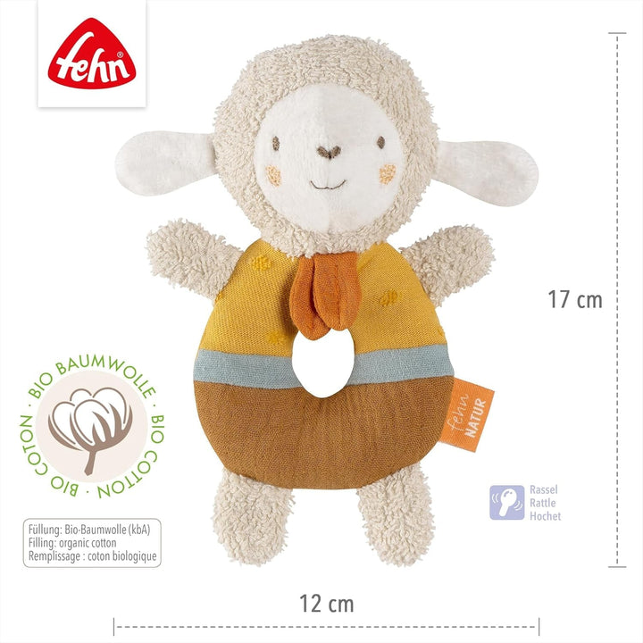 Fehn baby inel de prindere jucărie oaie fehnNATUR - jucărie de pluș cu bumbac organic - jucărie pentru copii cu clopoțel și jucărie pentru învățare jucăușă - jucărie de prindere pentru bebeluși și copii mici de la 0+ luni Jucarii Bebe Naty Shop