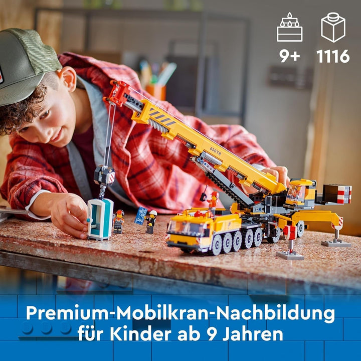 Macara mobilă de construcții LEGO City, jucărie de construcții pentru băieți și fete, cadou pentru copii creativi, braț lung extensibil, 4 minifigurine de muncitori în construcții pentru jocuri de rol 60409
