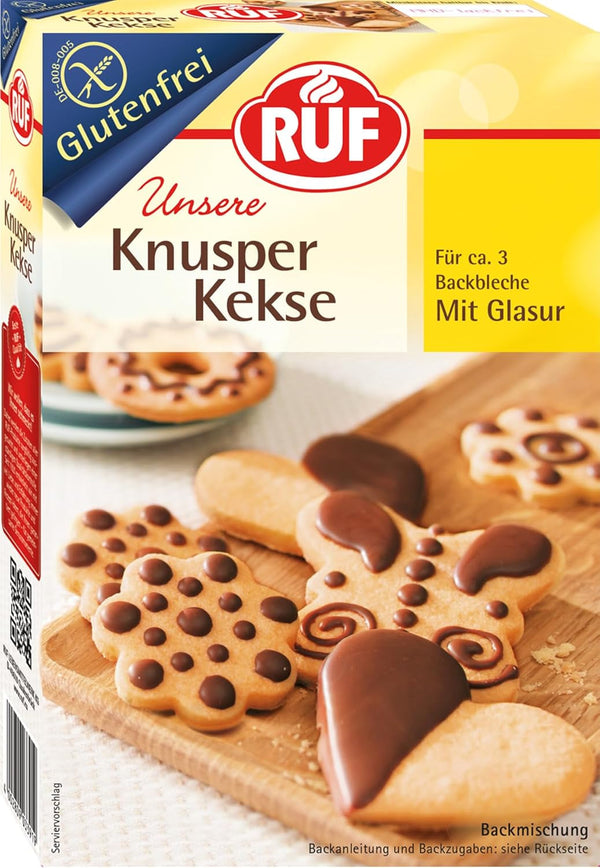 Fursecuri fără gluten RUF cu glazură de cacao, amestec de copt pentru 3 tăvi de copt, potrivit pentru boala celiacă, 100% fără gluten