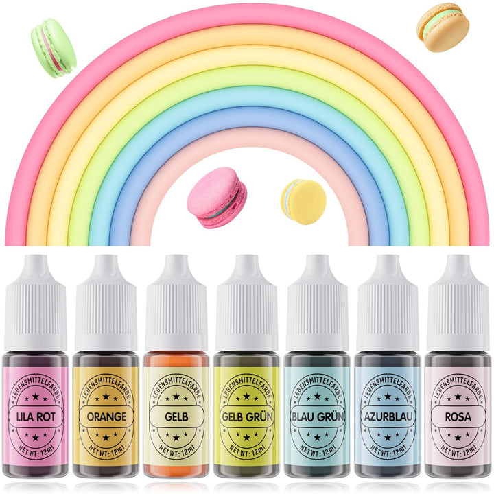 Lebensmittelfarbe 7X12Ml, Hochkonzentriert & Zuckerfrei Lebensmittelfarbe Flüssig Zum Backen, Osterkuchen, Macaron, Zuckerguss, Fondant, Kekse, Donuts (Regenbogen)