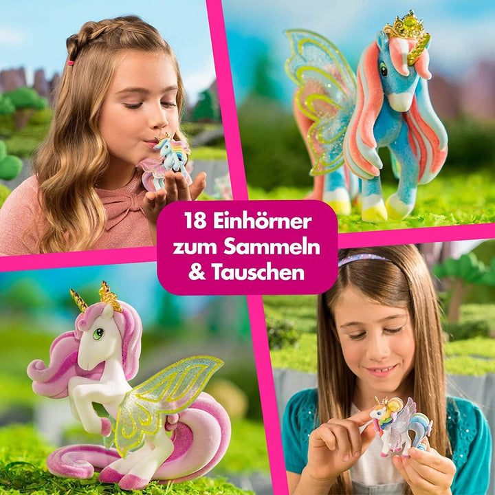 Galupy Unicorn - Pachet de 3 figurine unicorn, jucării unicorn de colecționat, figurine ponei cu aripi strălucitoare și cristal Swarovski