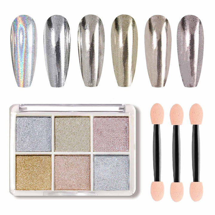 GZMAYUEN Chrom Pulver Für Nägel 6 Farbe Mirror Chrome Nail Powder Pigment Powder Nail Art