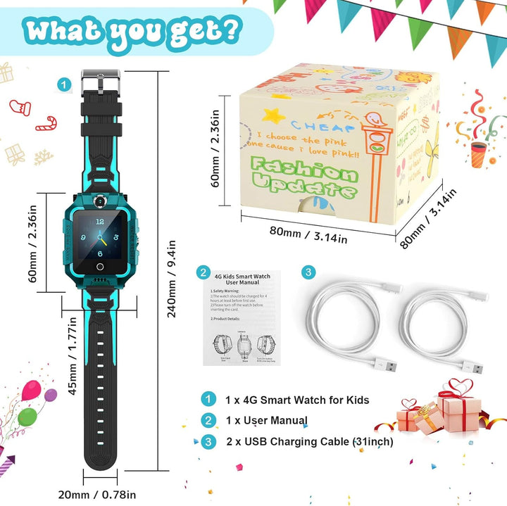 LiveGo Kids Smartwatch 4G, rezistent la apă și sigur Smartwatch Phone cu 360° Rotatable, GPS Tracker, Apel SOS Camera WiFi, 3-12 ani Elevii cadou de ziua de naștere (T10 Cyan01)