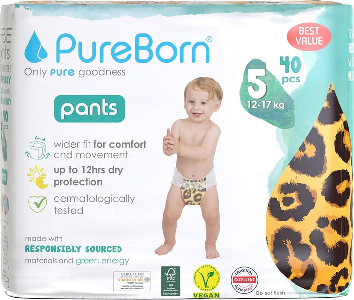 Pureborn Baby Premium Windeln Pants, Höschenwindeln, Größe 7 (17+ Kg), 16 Stück, Optimaler Schutz Für Tag Und Nacht, Dermatologisch Getestet, Ultraweich, Hautfreundlich