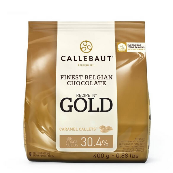 Ciocolata Alba cu Caramel GOLD, 400 g, Callebaut Materii Prime Profesionale NatyShop