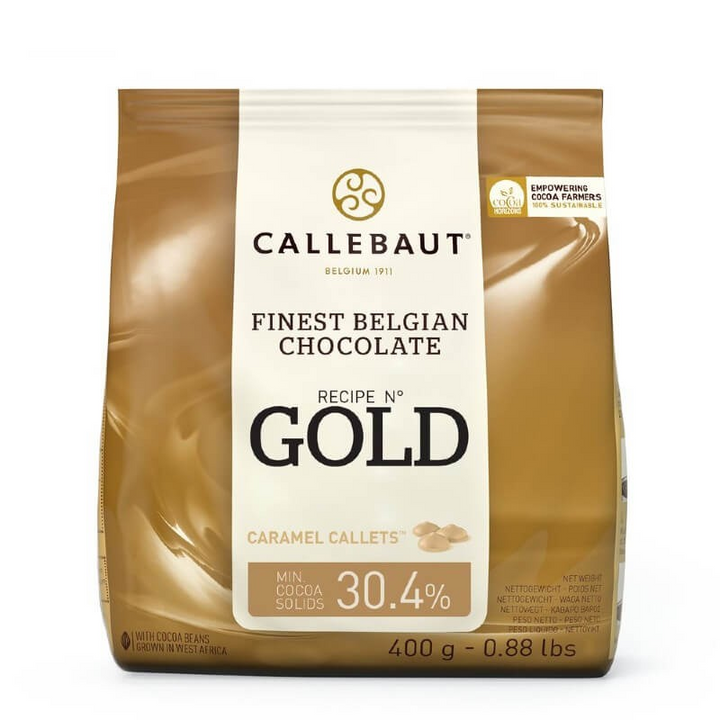 Ciocolata Alba cu Caramel GOLD, 400 g, Callebaut Materii Prime Profesionale NatyShop
