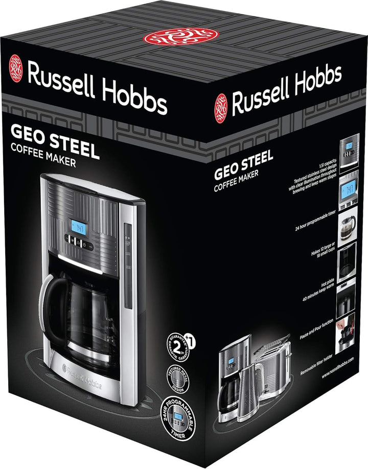 Russell Hobbs 25270-56 Geo Steel Cafetier digital din sticlă, 1000 W, oțel inoxidabil, 1,5 litri