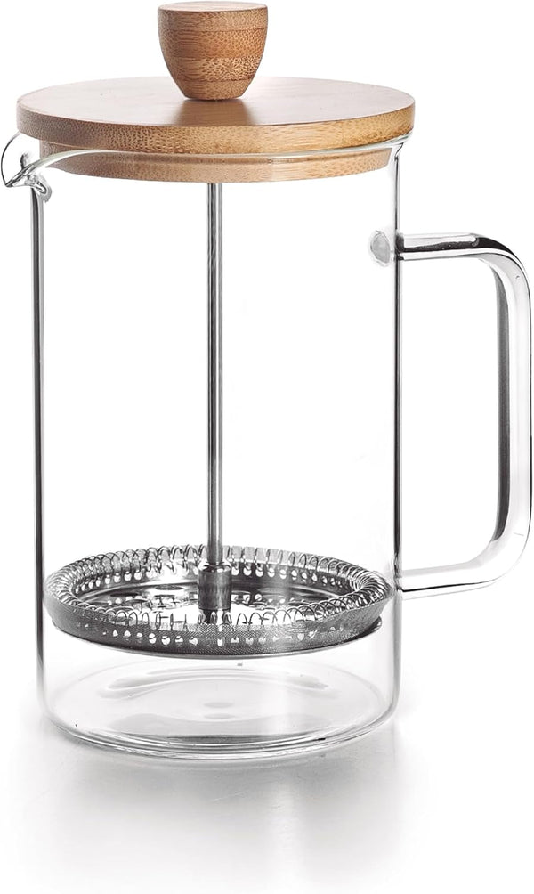 - 62161 - Cafetieră franceză din lemn, Cafetieră cu presă franceză, Filtru din oțel inoxidabil, 8 cești, Oțel inoxidabil și lemn de bambus, 1L