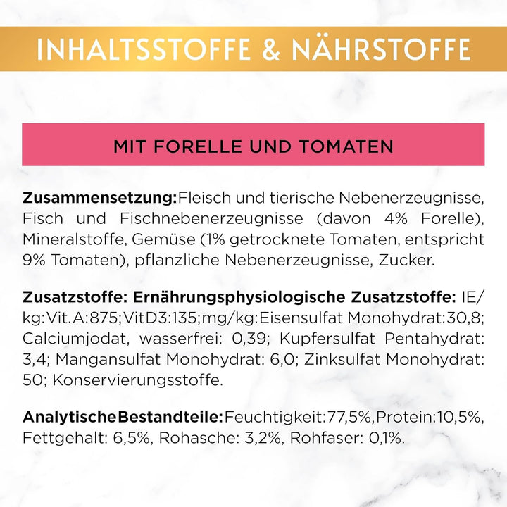 Gourmet Gold Fine Pâté With Vegetables Hrană umedă pentru pisici, cu păstrăv și roșii, 12Pack (12 X 85G)