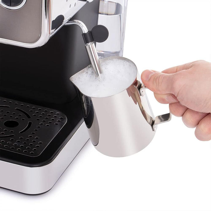 Espressor Russell Hobbs [Portafiltru] Distinction Oțel Inoxidabil Titan (15 bar, inserție pentru 1 și 2 căni, tampoane ESE, dozare automată și opțiune manuală, duză de abur pentru apă fierbinte și spumă de lapte) 26452-56