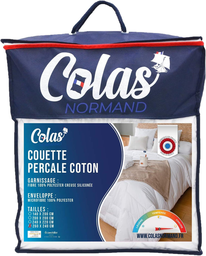 COLAS NORMAND Plapumă din bumbac Percale, 260 X 240 cm, de înaltă calitate, 100% bumbac Percale, moale și confortabil, durabil, finisaj fin, fabricat în Franța, alb Plapumi si pilote Naty Shop 260X240 Cm Cald