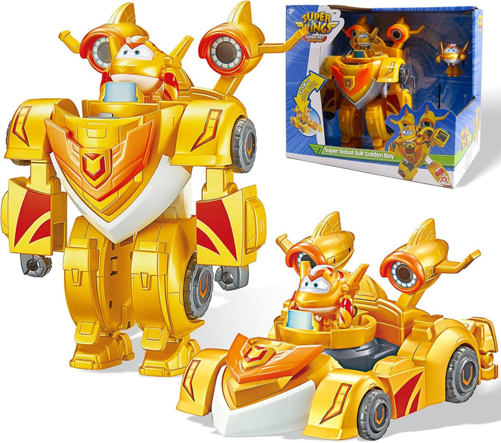 Super Wings EU770351 - Super Robot Suit Jett, aprox. 18 cm înălțime figurină de joacă transformabilă, costum de robot 2 în 1 și super mașină, pentru copii de la 3 ani în sus, Roșu