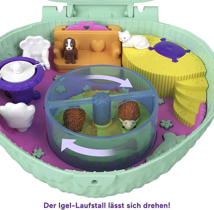 Polly Pocket GTN15 - Cutie de cafea cu arici în design de cafenea și animal de companie, păpușă și prieten mic Polly, 2 figuri de animale, efecte surpriză, cadou de jucărie minunat pentru copii cu vârsta peste 4 ani