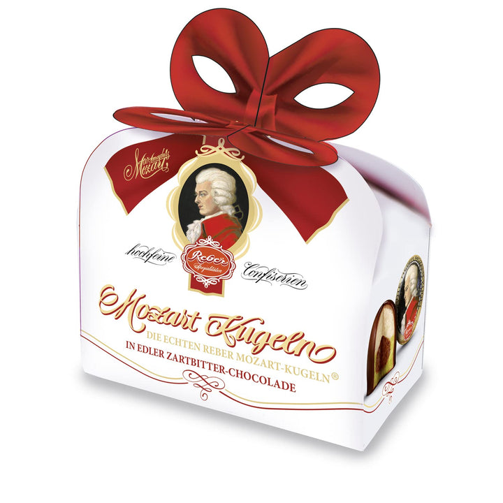 Reber, Mozart-Kugeln, 5Er Tüte, Mozart-Kugeln Aus Zartbitter-Schokolade, Gefüllt Mit Pistazien-Marzipan, Mandeln Und Haselnuss-Nougat, 100G (5 Mozart-Kugeln)