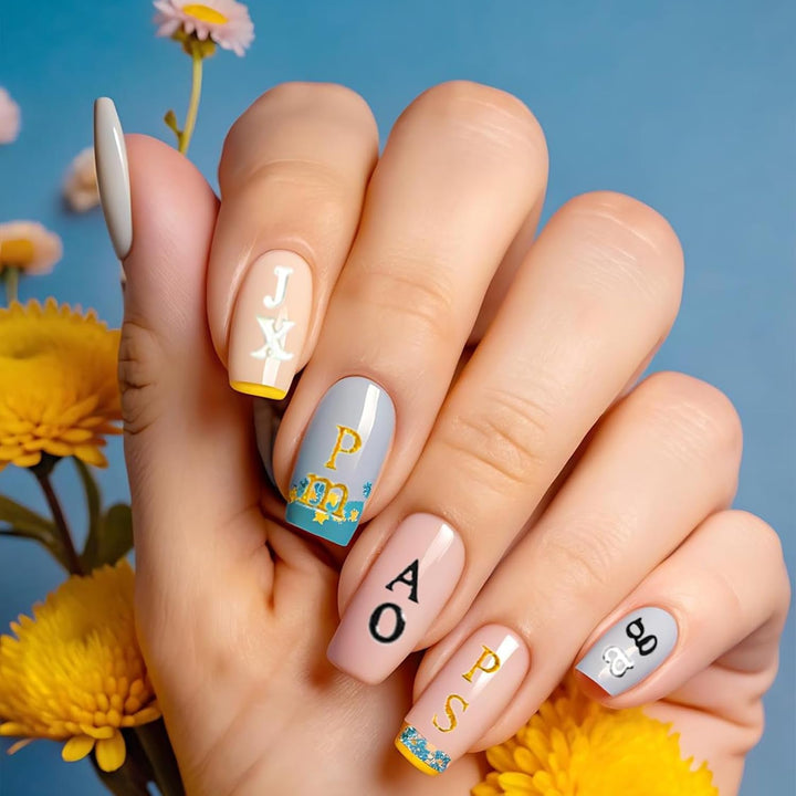 Nagelsticker Buchstaben 8 Blatt Nail Buchstaben Sticker Nagelsticker Glitzer Buchstabe Art Sticker Selbstklebend Nagelaufkleber Englisches Alphabet Dekoration Nageldesign Zubehör