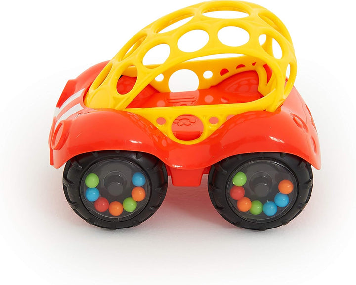 Bright Starts, Oball, mașină de jucărie cu zornăitor, jucărie cu activitate motorie pentru bebeluși și copii mici de la 3 luni, 1 bucată, culoare aleatorie albastru sau roșu Jucarii Bebe Naty Shop