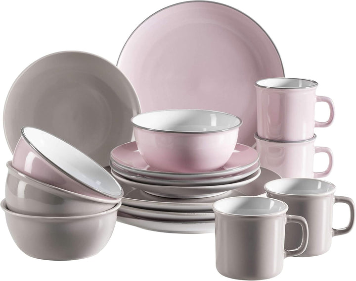 Mäser Geschirr-Set, Steingut Maila Rosa/Grau/Blau/Grün, 4-Personen-Set