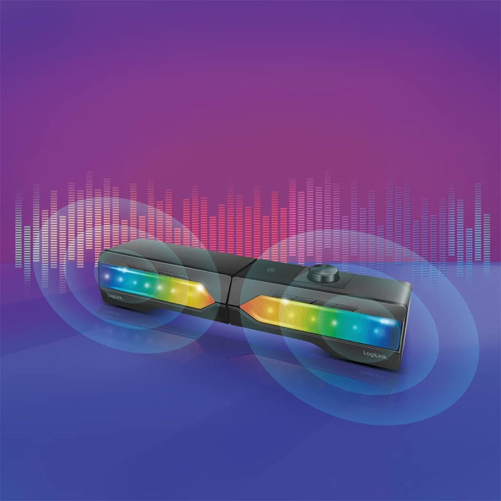 Logilink Mobile Soundbar Mit Party Licht, 2-In-1 Gaming Sound System, Anschluss Über Bluetooth V5.0 Oder 3,5Mm Stereo Klinke, Schwarz