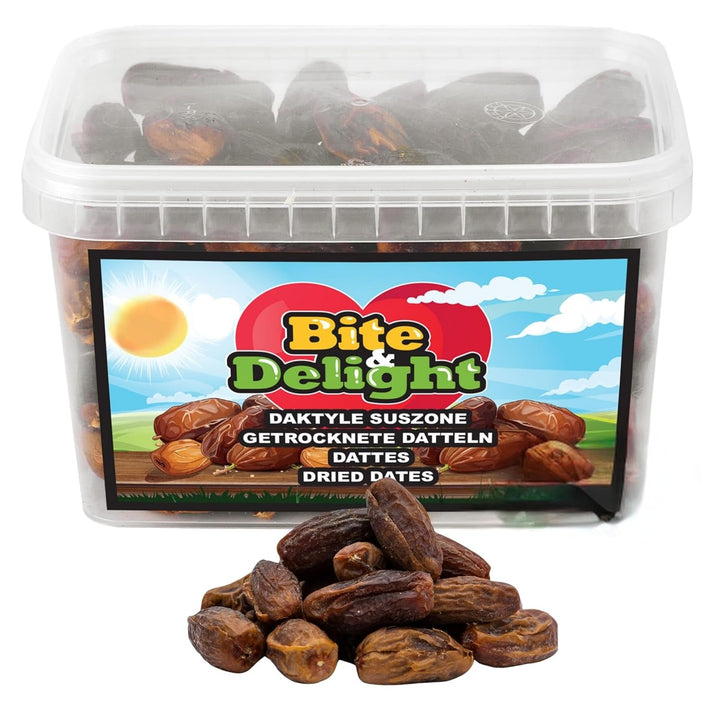 Curmale uscate Bite & Delight - Întregi, uscate și naturale - Dulci aromate - Delicioase și suculente - Gustare de fructe gata de consum - Vegană - Fără zahăr adăugat - 1250g Produse deshidratate Naty Shop 1000 Ml