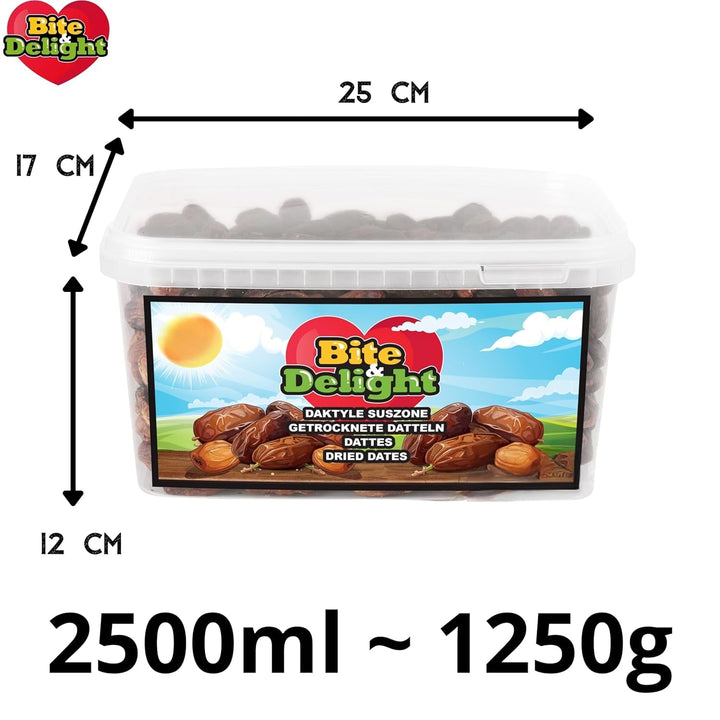 Curmale uscate Bite & Delight - Întregi, uscate și naturale - Dulci aromate - Delicioase și suculente - Gustare de fructe gata de consum - Vegană - Fără zahăr adăugat - 1250g Produse deshidratate Naty Shop