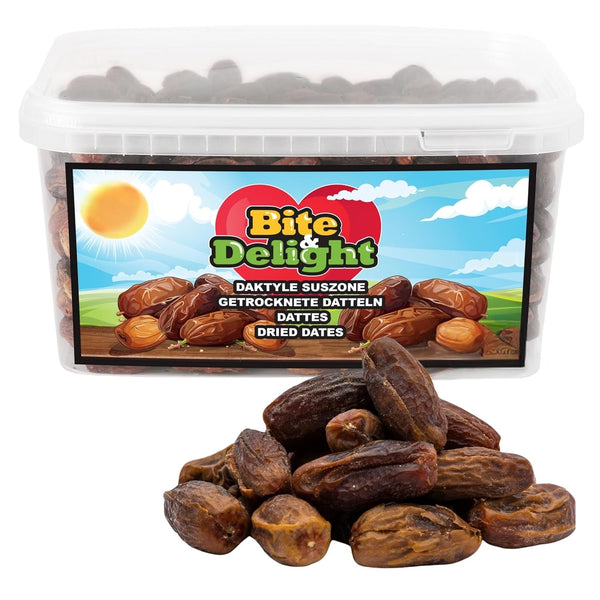 Curmale uscate Bite & Delight - Întregi, uscate și naturale - Dulci aromate - Delicioase și suculente - Gustare de fructe gata de consum - Vegană - Fără zahăr adăugat - 1250g Produse deshidratate Naty Shop 2500