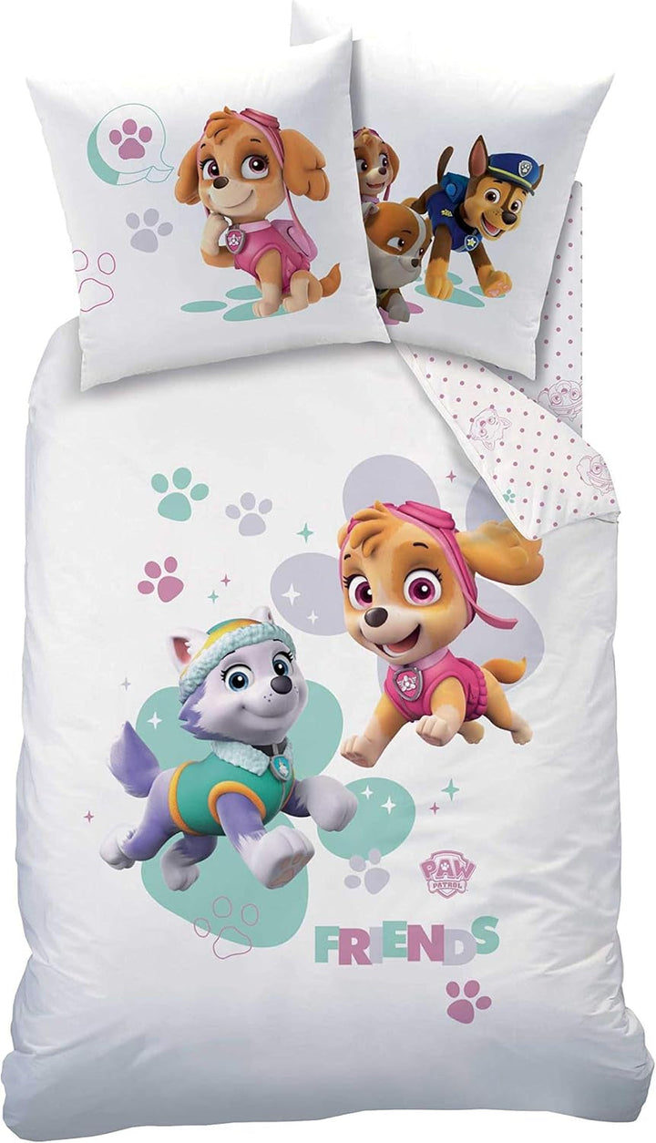 Paw Patrol Bettwäsche 2-Teilig Für Mädchen Skye & Everest – Für Kinder – 1 Kissenbezug 80 X 80 Cm + 1 Bettbezug 135 X 200 Cm – 100% Baumwolle