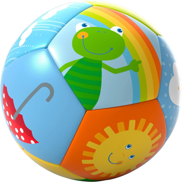 HABA Babyball Rainbow World - Minge moale de la 6 luni cu motive meteo colorate, Ø 11 cm, perfectă pentru prima prindere și jocuri cu mingea - 1306318001 Jucarii Bebe Naty Shop Titlu implicit