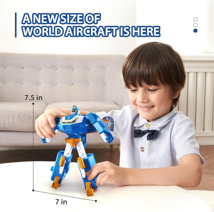 Super Wings 2-In-1 Mini World Aircraft Transforming Robot cu efecte luminoase și sonore, jucărie transformabilă pentru fete și băieți de la 3 ani, albastru