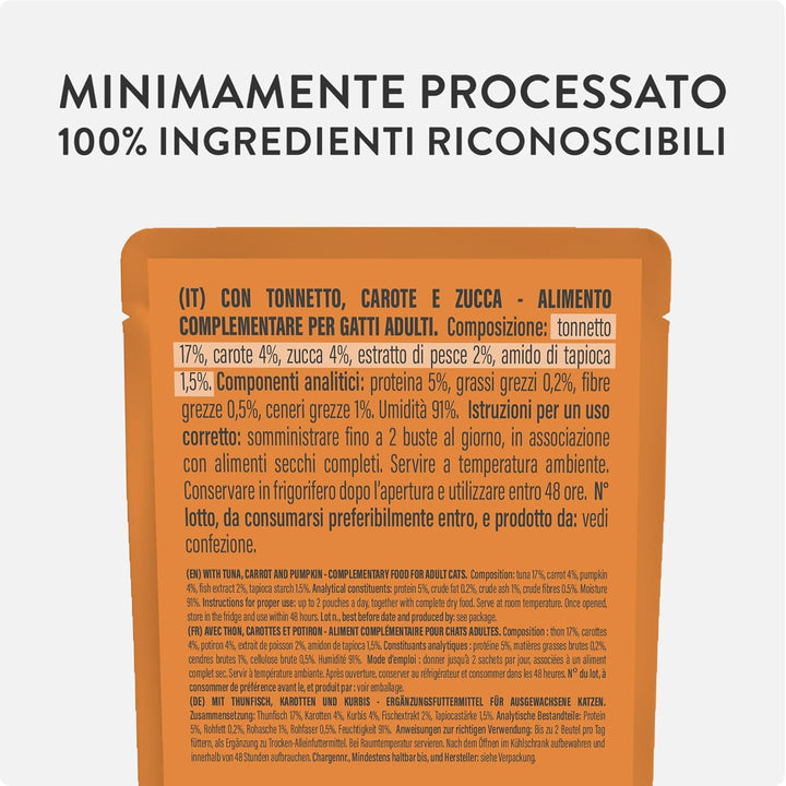 , Supă cu fileuri de ton cu morcovi și dovleac, hrană umedă complementară pentru pisici, rețeta originală, 100% naturală, 12 pungi la 40 G