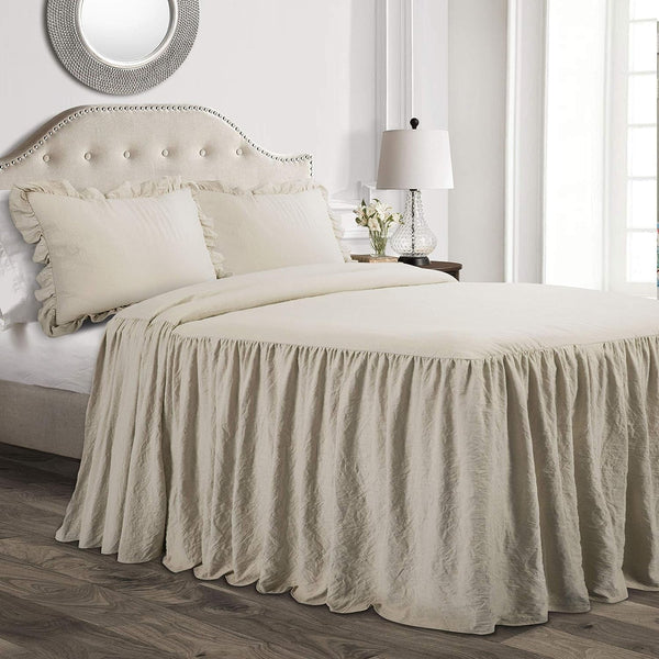 Set de cuvertură de pat Lush Decor cu fustă Ruffle, 3 piese, set de lenjerie de pat Farmhouse de lux, elegant, fermecător detaliu Ruffle, stil atemporal și design clasic, moale și ușor, dimensiune King, Paturi si Cuverturi Lush Decor Neutru Rege