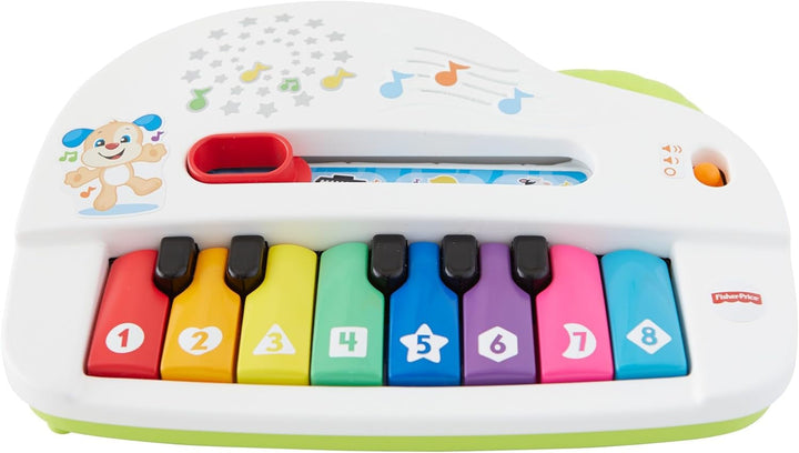 Fisher-Price Baby's first keyboard - pian portabil de jucărie cu 4 opțiuni de redare, cântece, lumini și sunete, învățare jucăușă, versiune: UK-English , GFK04 Jucarii Bebe Naty Shop poloneză