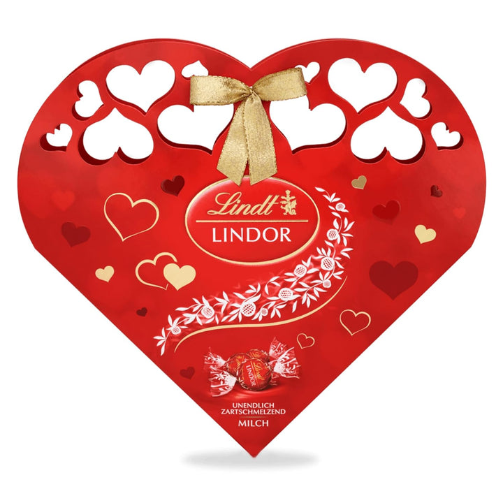 Lindt Lindor Herzpackung, Unendlich Zartschmelzende Lindor Kugeln Milch in Einer Hochwertigen Herzpackung, 4Er Pack (4 X 112 G)