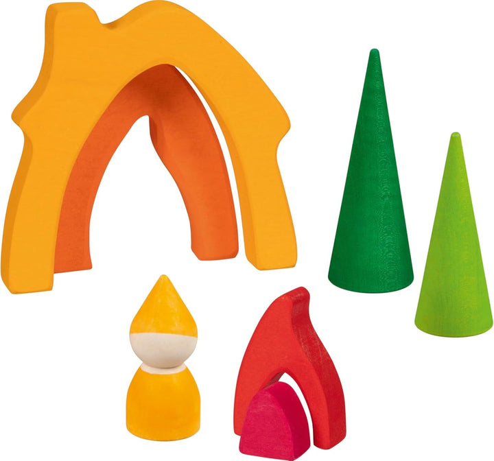 Goki 58427 - Casă pentru pitici - Goki Evolution - Fabricat din lemn de arțar de înaltă calitate - 7 părți - Vopsele colorate pe bază de apă - Fabricat în Europa