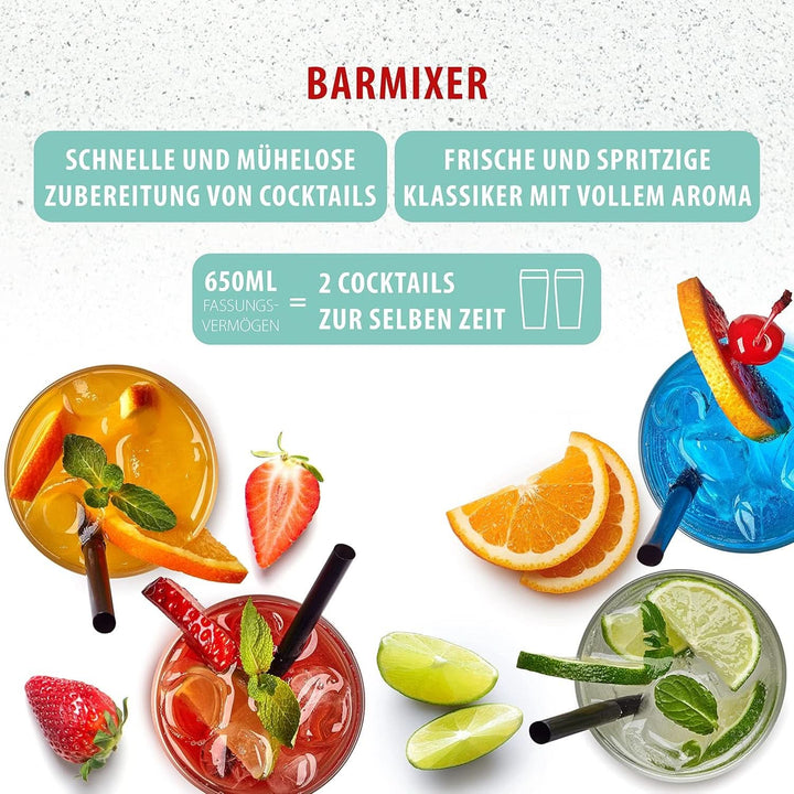 Clatronic® Barmixer U. Milchaufschäumer | Smoothie Maker | 650Ml Edelstahlbehälter | Praktischer Becherhalter | Mixer | 2 Geschwindigkeitsstufen | Kraftvoller 65 Watt Motor | Chromdesgin | BM 3472