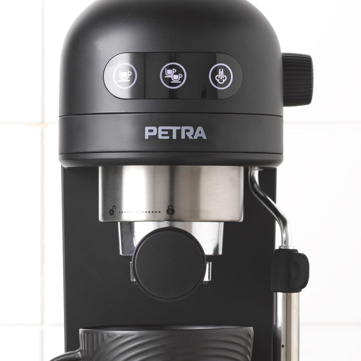 Petra PT5240 Espresso Machine With Milk Frother - 1.4 L, Bpa-Free, Single & Double Barista Style Espresso, Compact, Pompă de presiune italiană de 15 Bar, Compatibil cu cafea măcinată, 1465W