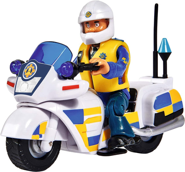 Simba 109251092 - Motocicleta poliției Fireman Sam, Cu figurina Malcolm, Cu accesorii, Sezon 12, De la 3 ani